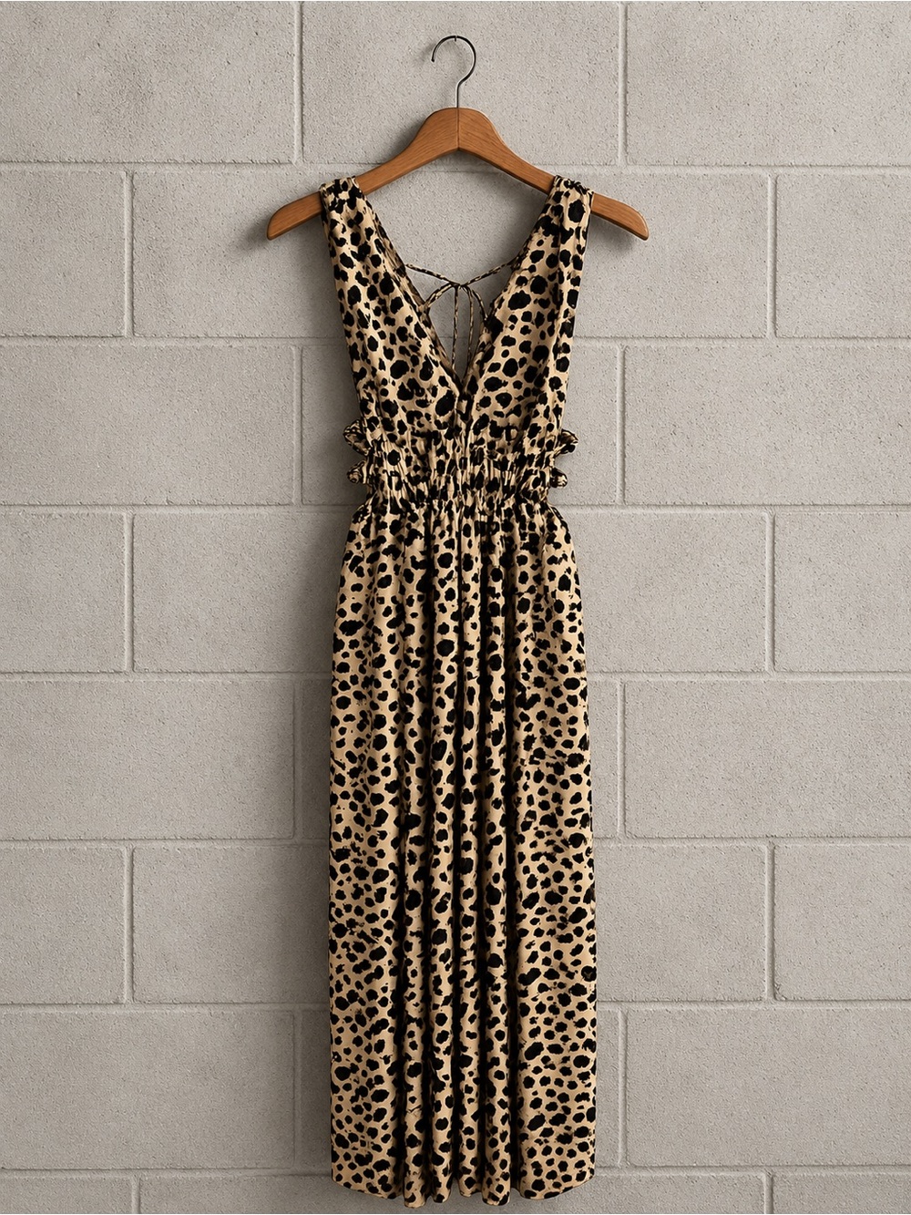 Leopard Print Sleeveless Maxi Dress - Tan/Black